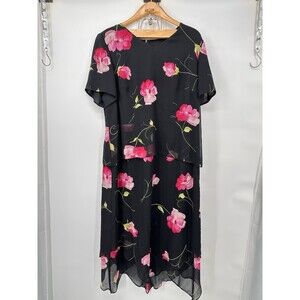 Vintage Spenser Jeremy Floral Print Layered Maxi Dress Black  Black Rosas size18